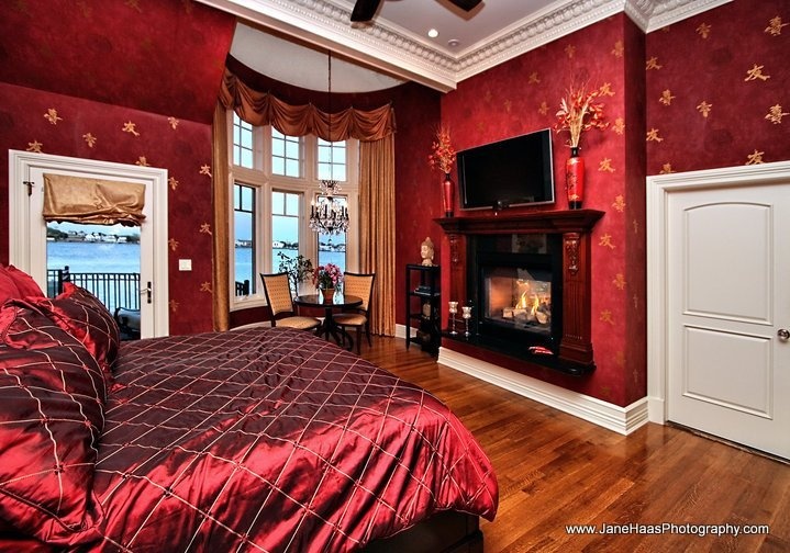 intense red traditional bedroom