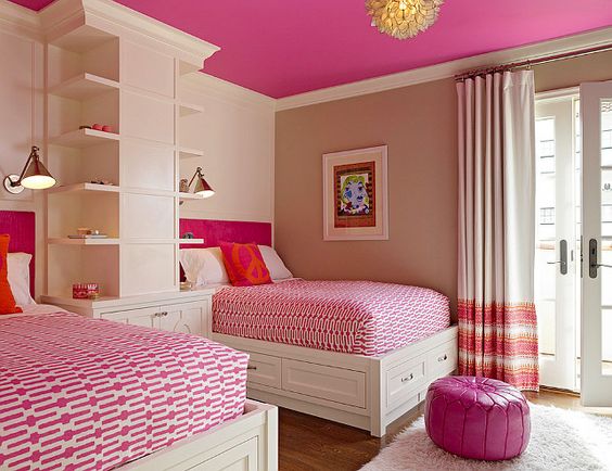 Ceiling: Benjamin Moore Raspberry Mousse 2076-40 Walls: Benjamin Moore Grant Beige HC- 83