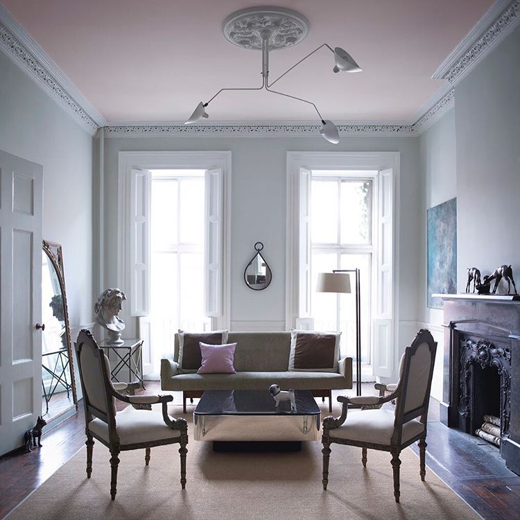 pink and gray interior living room