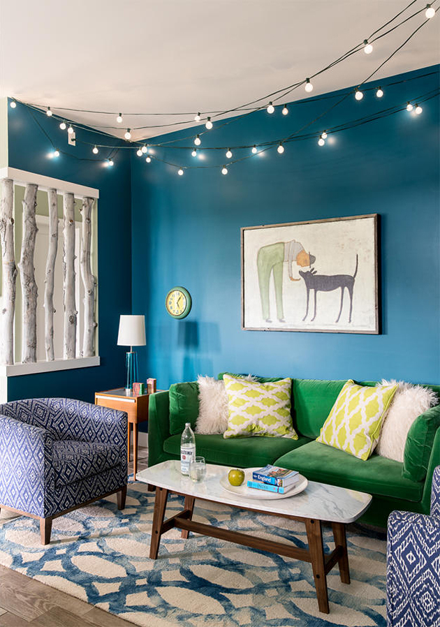 blue and green living room