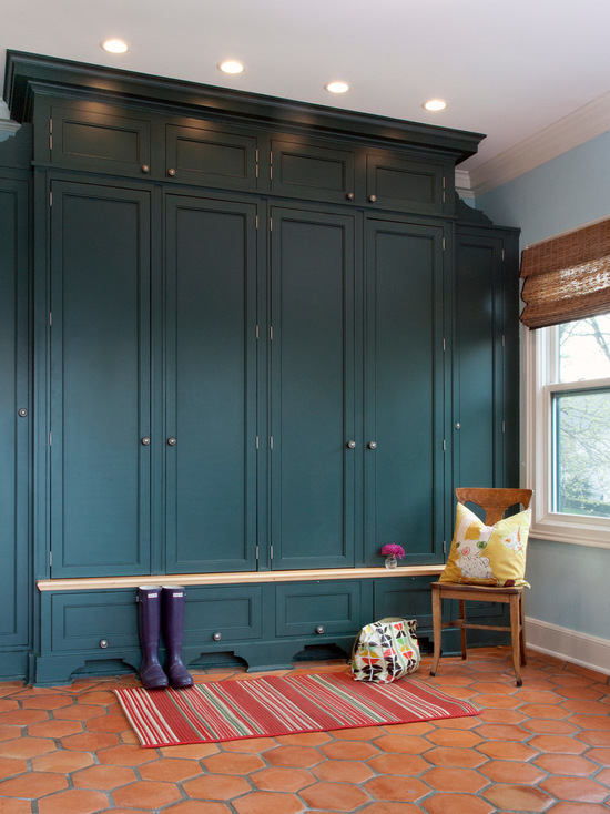 Closet cabinet painted in Benjamin Moore River Blue
