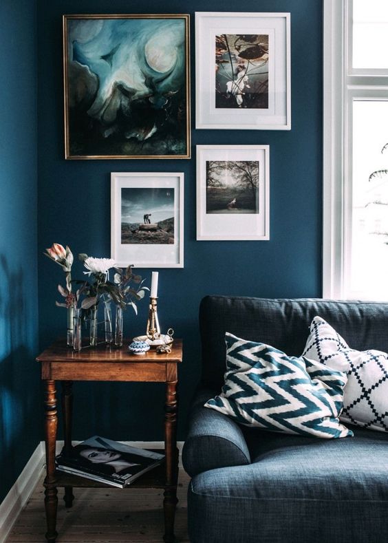 blue living room interior decor
