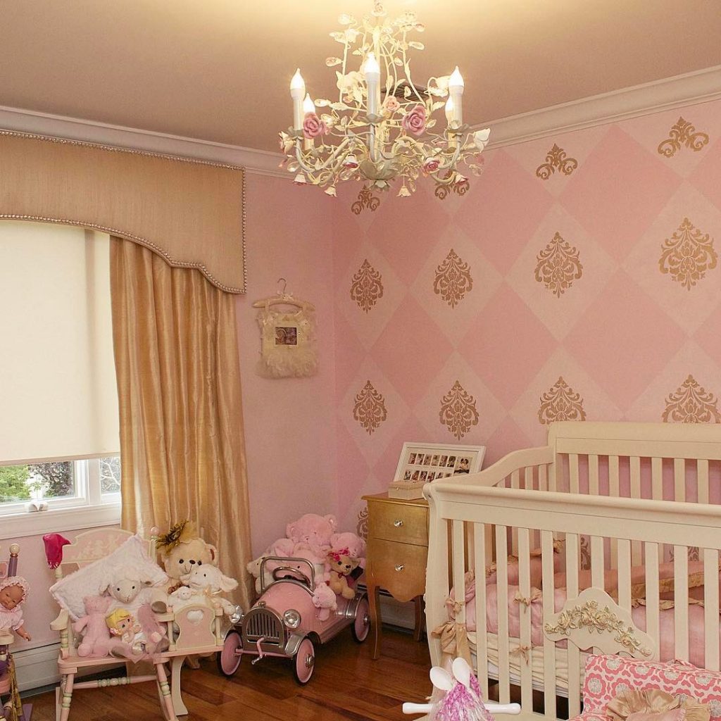 gold and pink vintage nursery interior design ideas