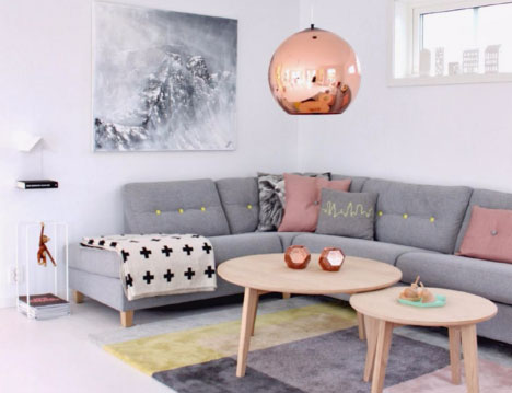 pink and grey modern living room