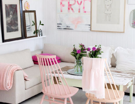 pink painted chairs dining room