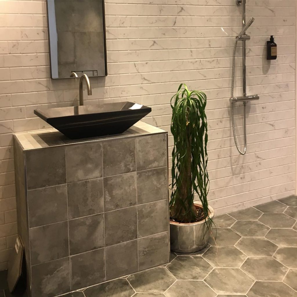 Concrete tiles in the bathroom vanity interior design ideas