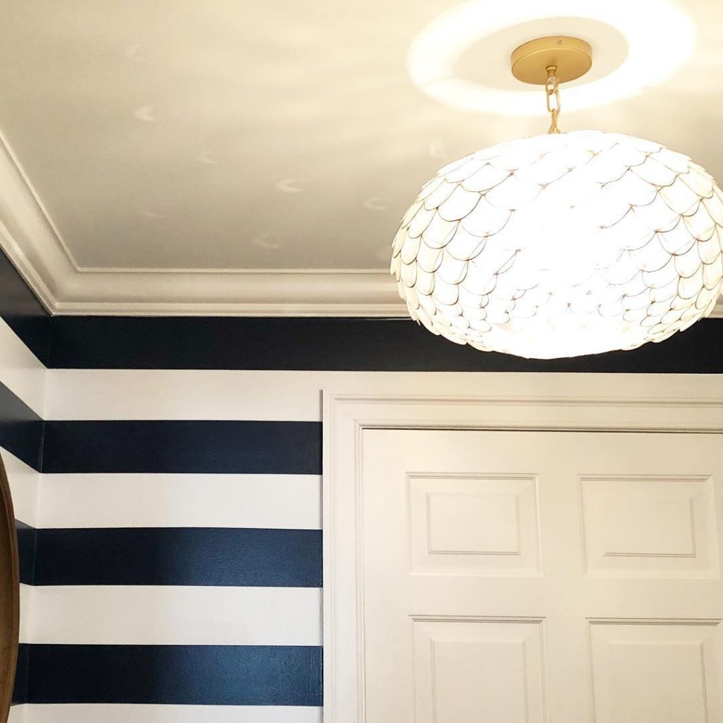 Benjamin Moore Old Navy Striped Walls Foyer - Navy blue paint color scheme 1