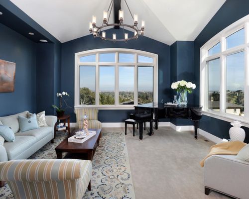 Benjamin Moore Van Deusen Blue living room nacy paint color wcheme