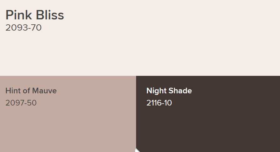 Benjamin Moore Pink Bliss Paint Color Schemes Hint of Mauve and Night Shade