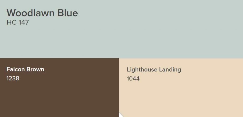 Benjamin Moore Woodlawn Blue, Falson Brown and Lighthouse Landing