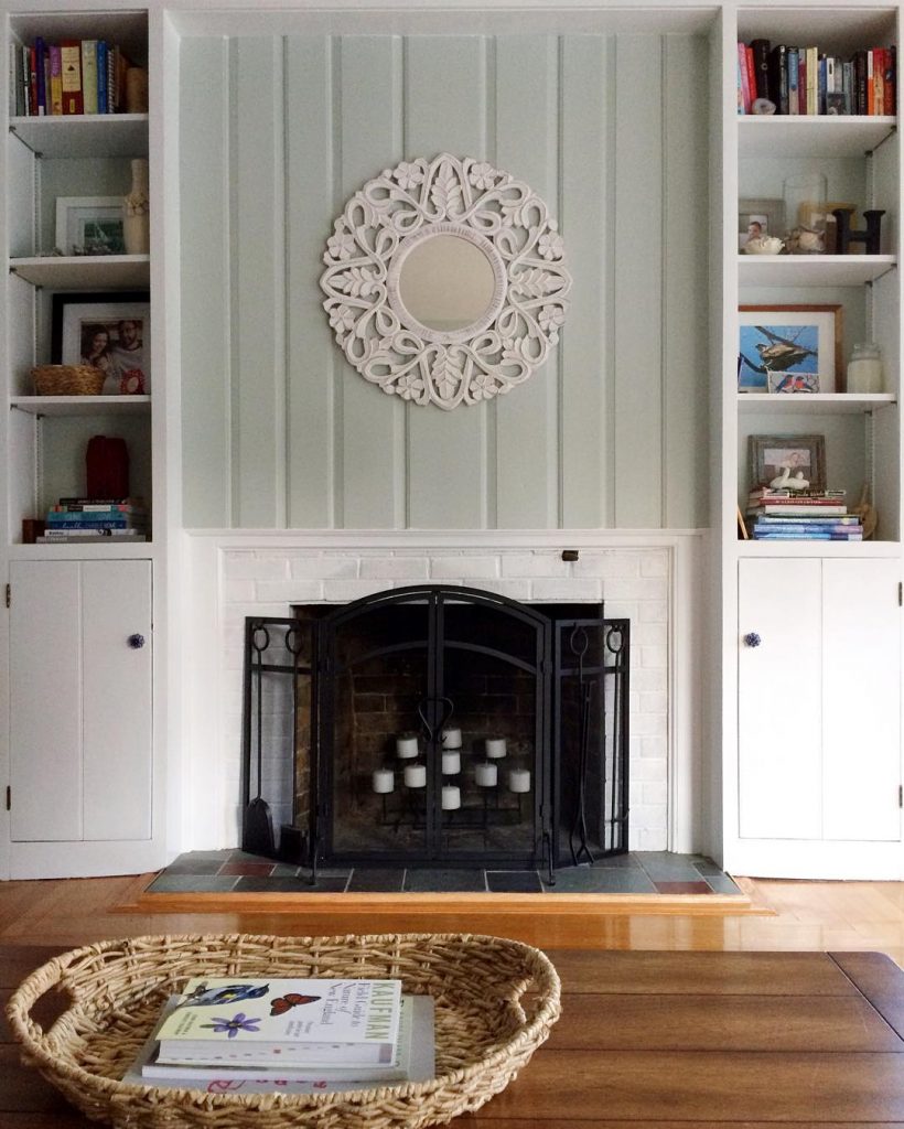 Sherwin Williams Sea Salt Above Mantel Paint Color Scheme