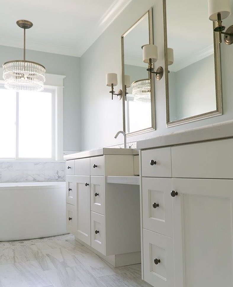 Sherwin Williams Sea Salt bathroom marble paint color scheme