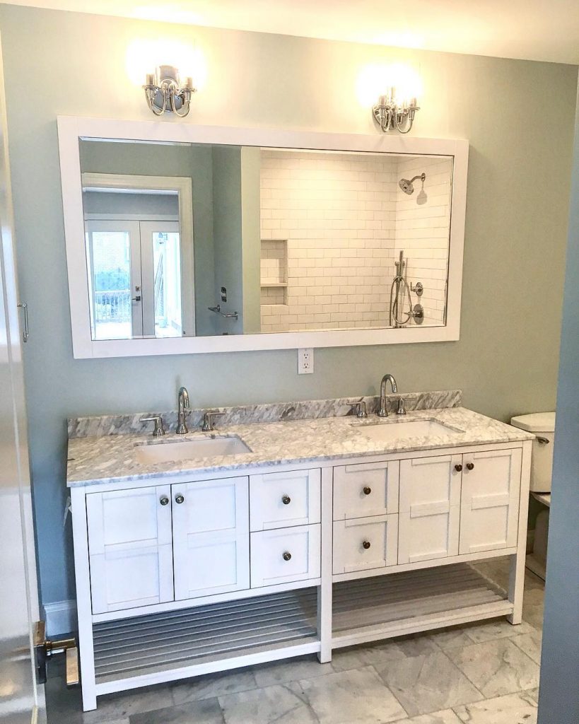 Sherwin Williams Sea Salt bathroom paint color scheme