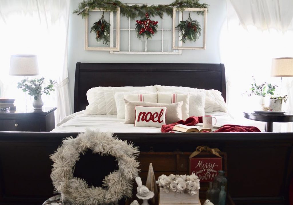 Sherwin Williams Sea Salt bedroom Christmas Decor