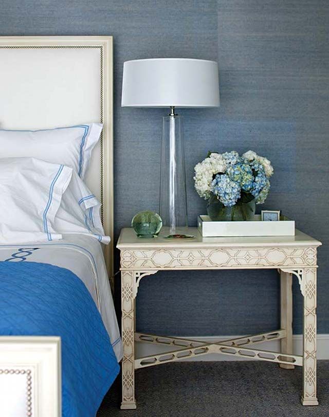 blue grey grasscloth bedroom