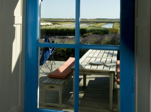 blue window frame