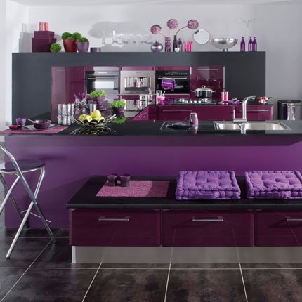 contemporary purple kitchen