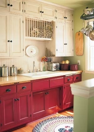 Red and White Duo Cabinets