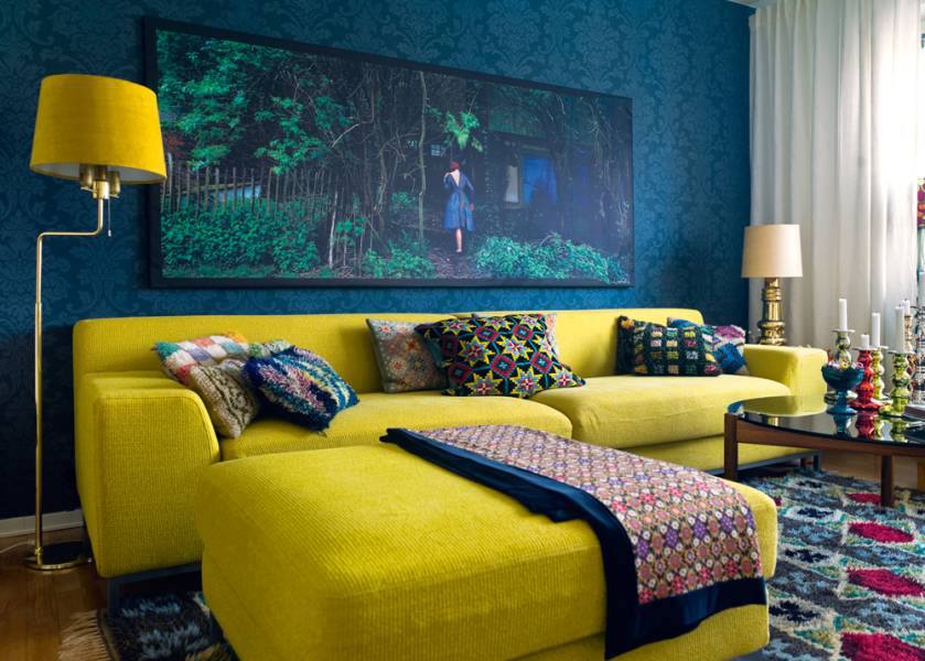 Eclectic Blue and Yellow Living - Interiors By Color