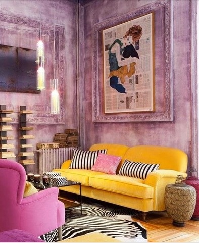 Yellow, Pink and Mauve Living Room - Interiors By Color