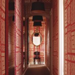 Hallway in Red Quadrille Wallpaper