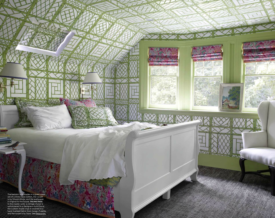 Bedroom in Green Quadrille