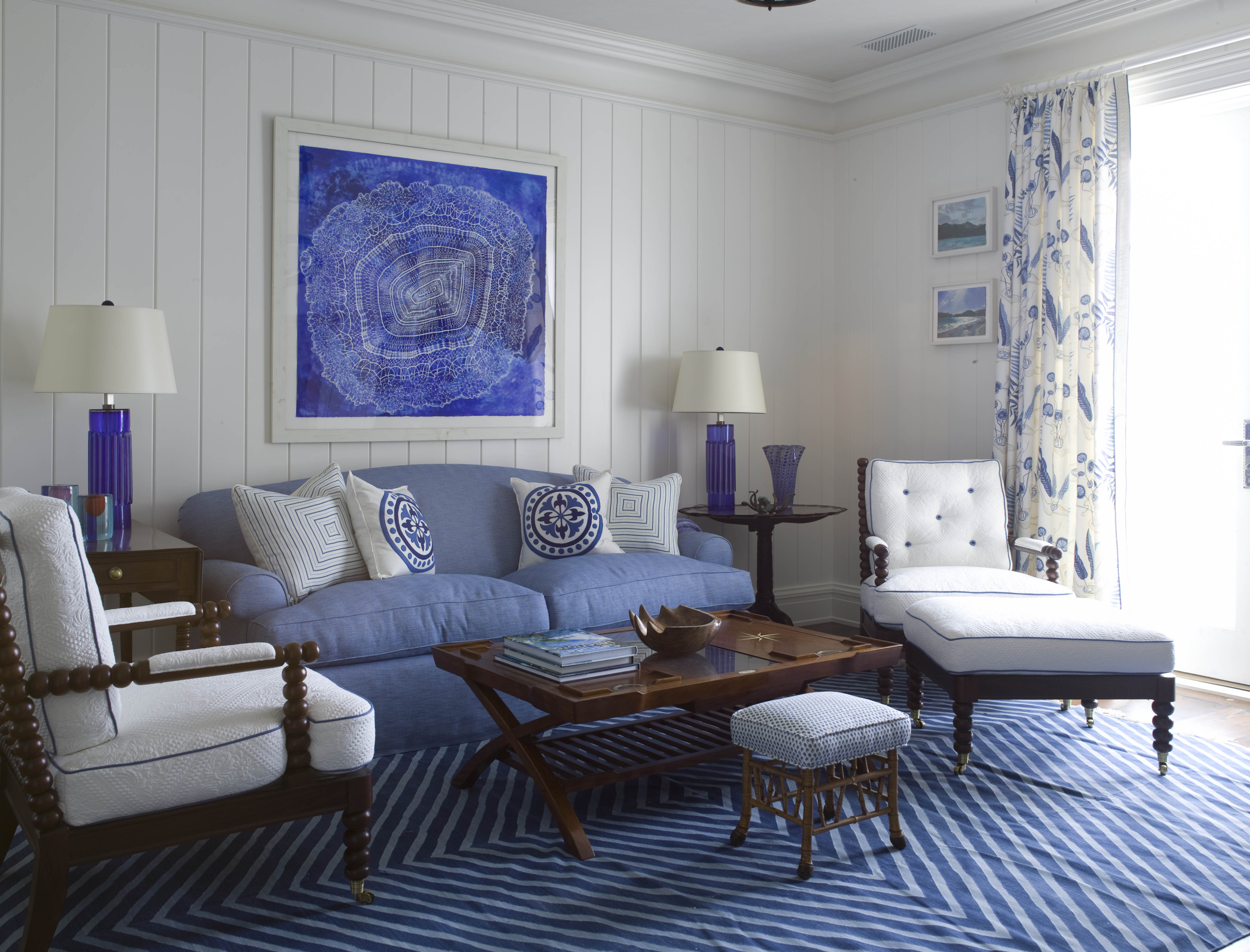 Striped Blue Living Room - Interiors By Color