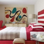 Modern Red Bedroom with Bold Stripes
