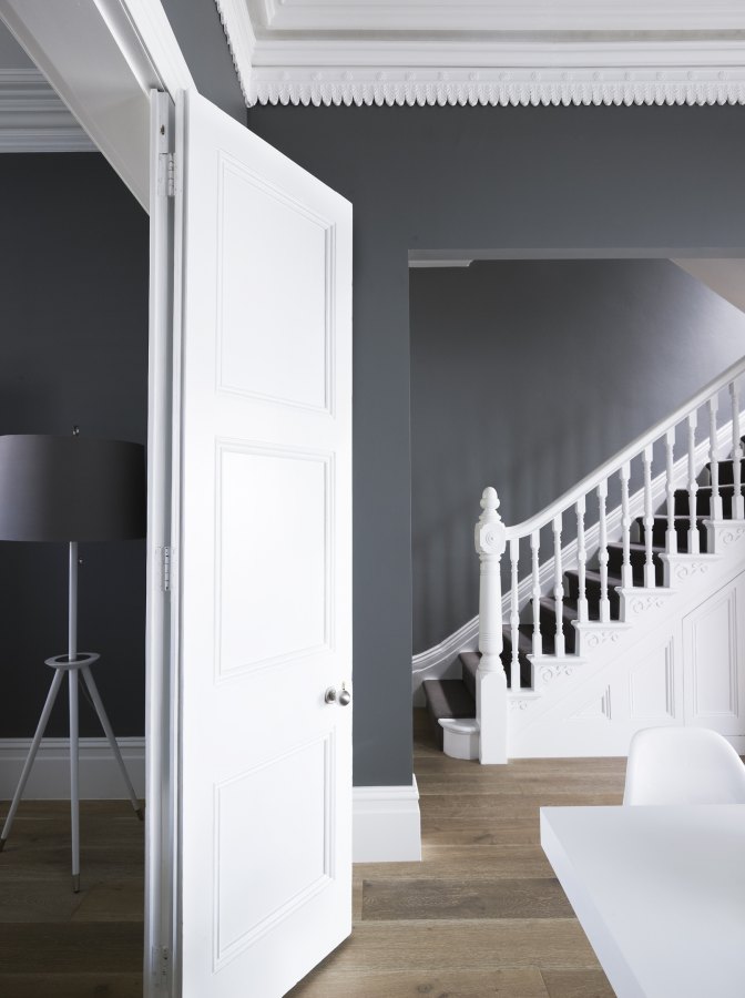 grey walls white stairs