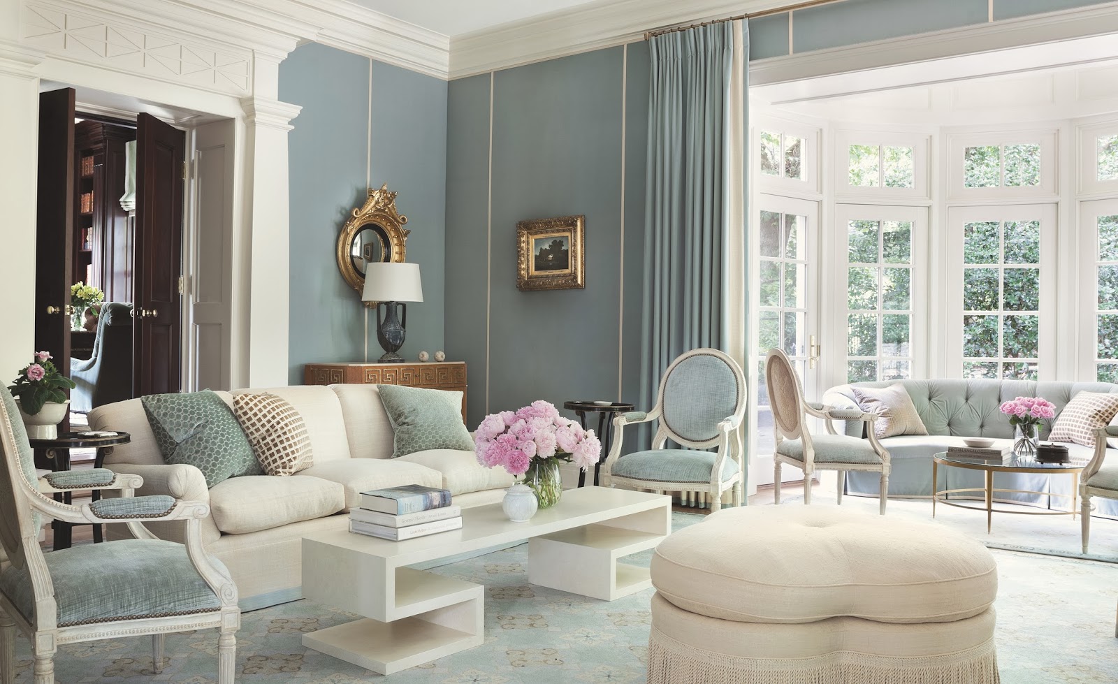 White and Light Blue Classic  Living  Interiors By Color 