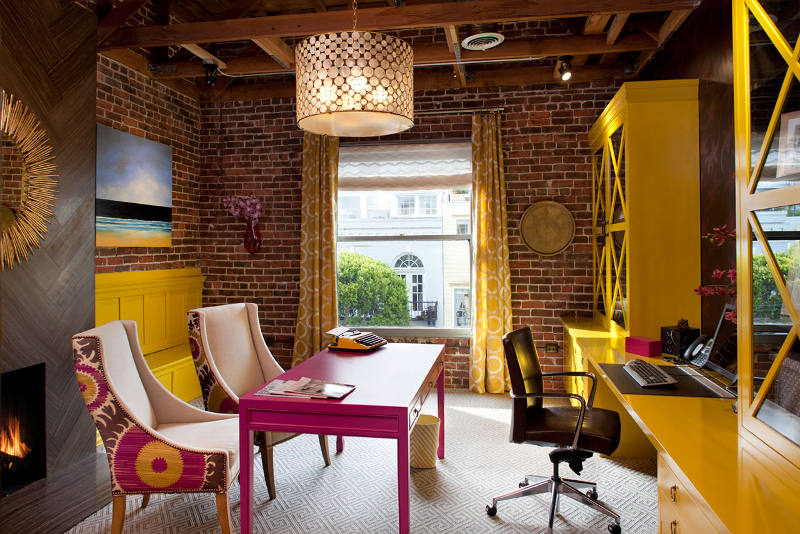 contemporary pink and yellow study
