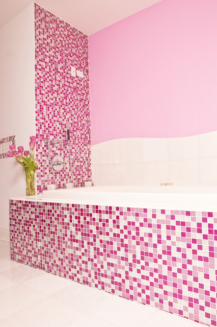 contemporary-bathroom pink mosaic tiles 1