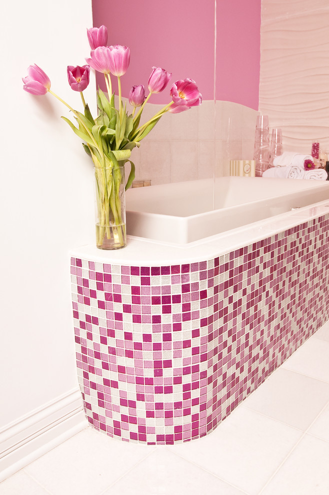 contemporary-bathroom pink mosaic tiles 2
