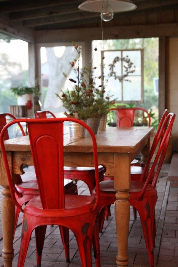 Red Painted Metal Chairs