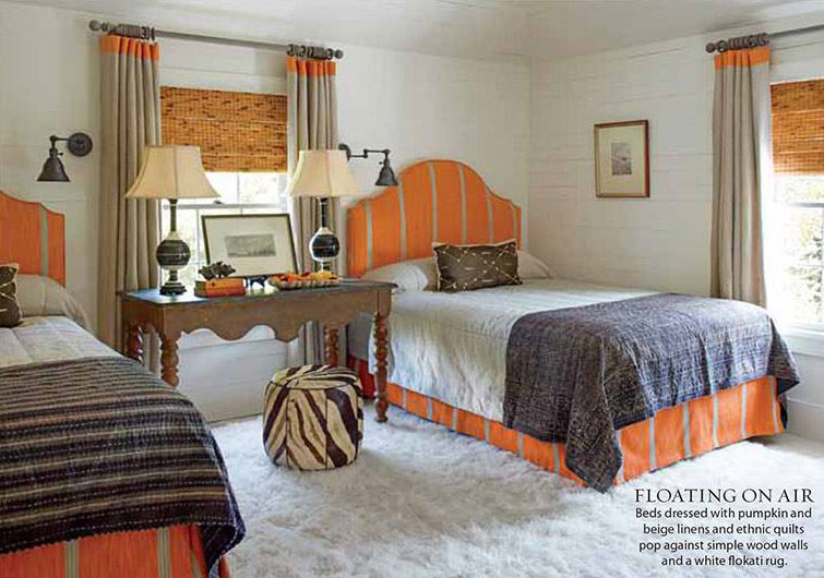 Pumpkin Orange and Beige Twin Bedroom