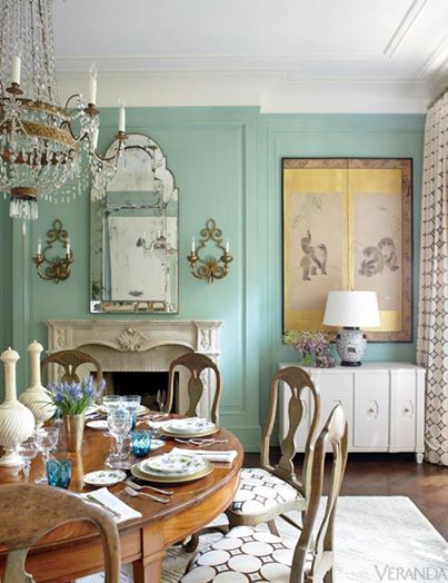 french country aqua dining room