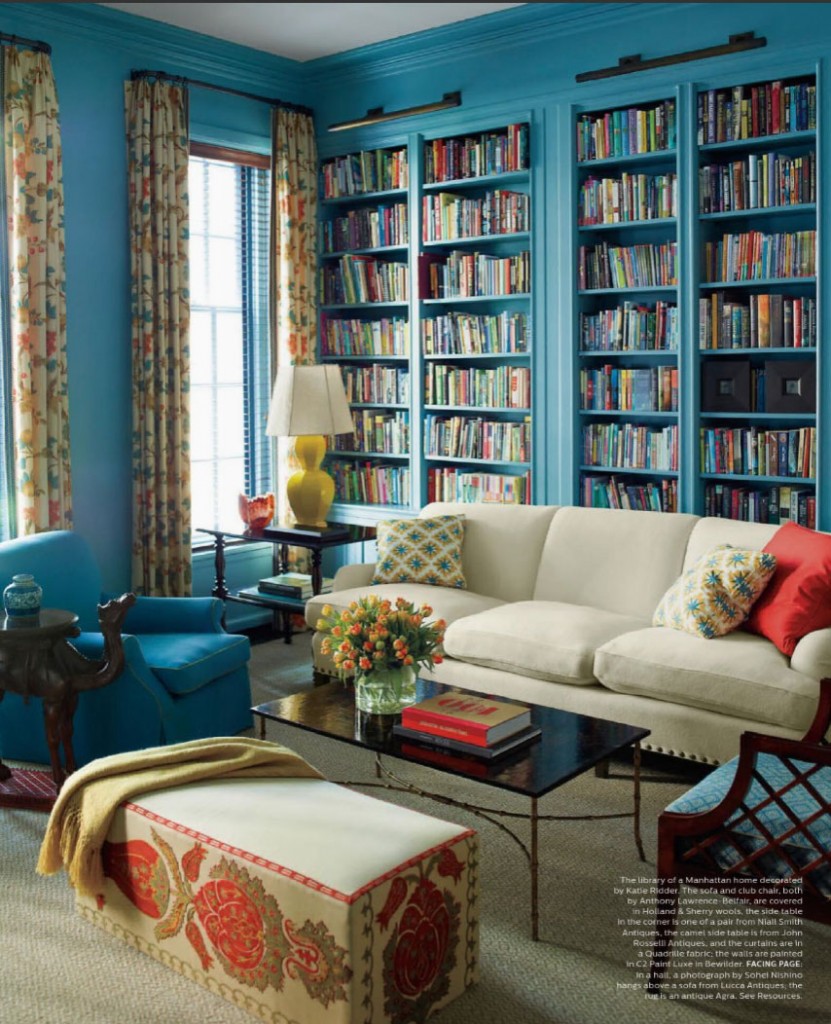 C2Paint Luxe in Bewilder Paint color, turquoise/teal paint color scheme for a home library and bookshelves.