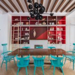 Contemporary Red and Turquoise Living Room