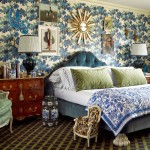 Blue and Green Pattern Drenched Bedroom