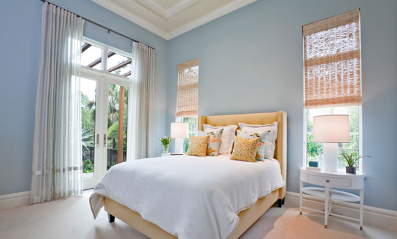 Apricot and Pastel Blue Bedroom Interiors By Color