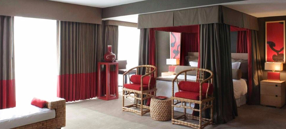 Modern Eclectic Red and Charcoal Bedroom