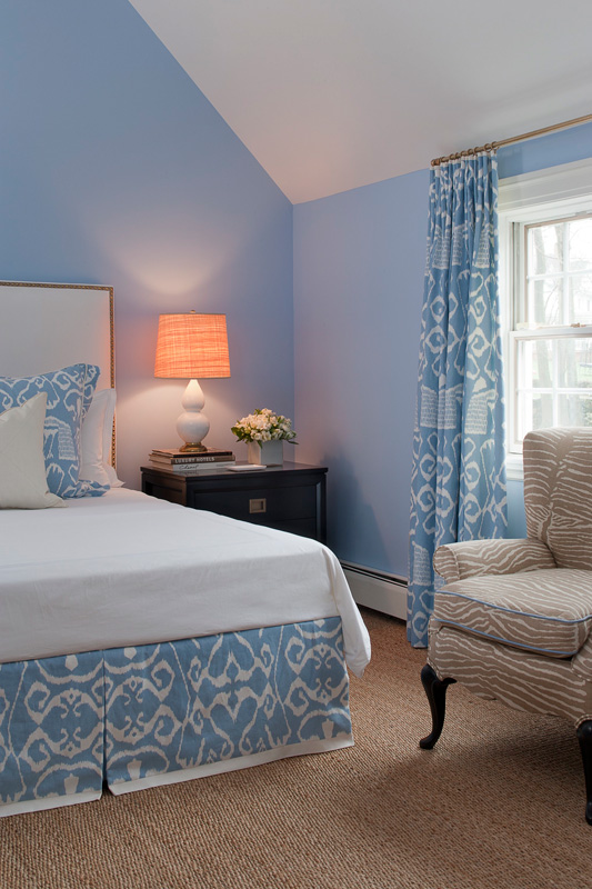 pastel blue ehtnic print bedroom