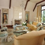 French Inspired Living Room with Limestone Fireplace