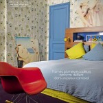 Contemporary Bedroom with Peacock Feather Wallpaper