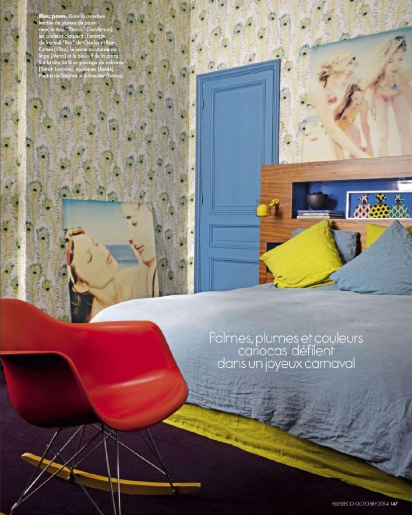 Contemporary Bedroom with Peacock Feather Wallpaper