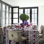 Linen Chairs and Purple Print Tablecloth