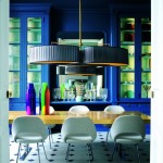 Contemporary blue dining room with recycled elements