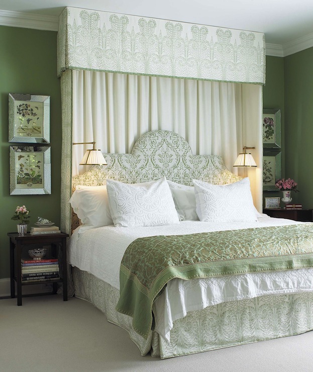 Damask Canopy Bed in Green - Interiors By Color