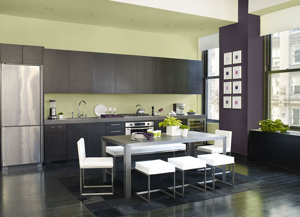 Contemporary Kitchen with Walls and ceiling painted in Benjamin Moore's Mellowed Ivory 2149-50 and ceilings in Paper Mache AF-25 Benjamin Moore's Chambourd kitchen.