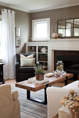 Taupe Walls and White Fireplace